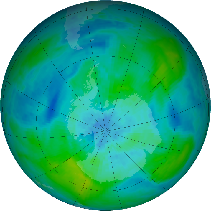 Antarctic ozone map for 15 March 1992